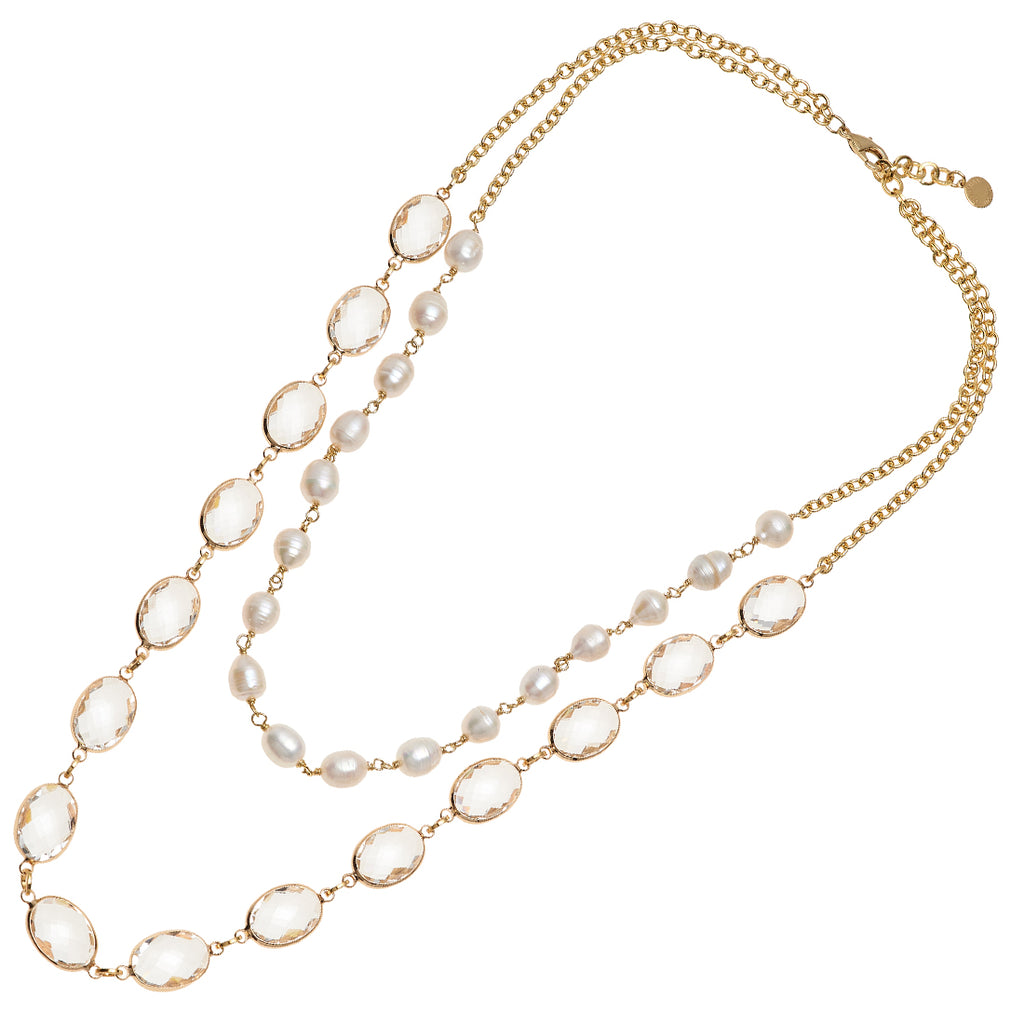 COLLANA PLACCATA ORO CON PERLE E CRISTALLI