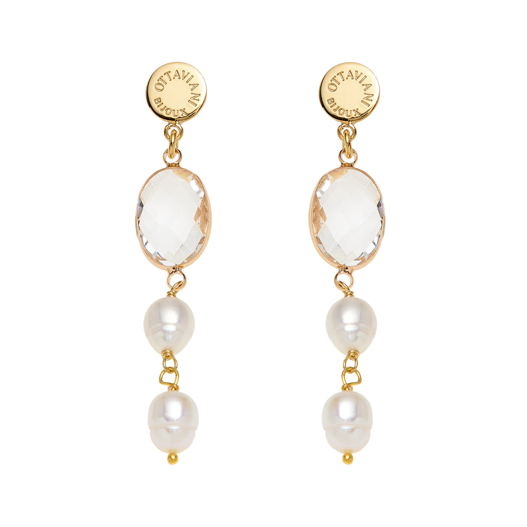 ORECCHINI PLACCATI ORO CON PERLE E CRISTALLI