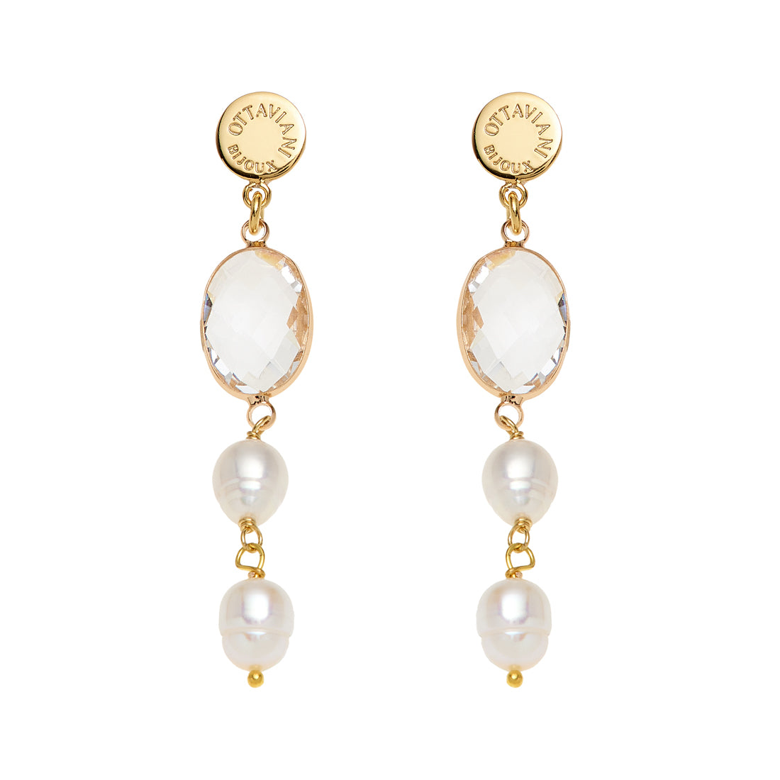 ORECCHINI PLACCATI ORO CON PERLE E CRISTALLI