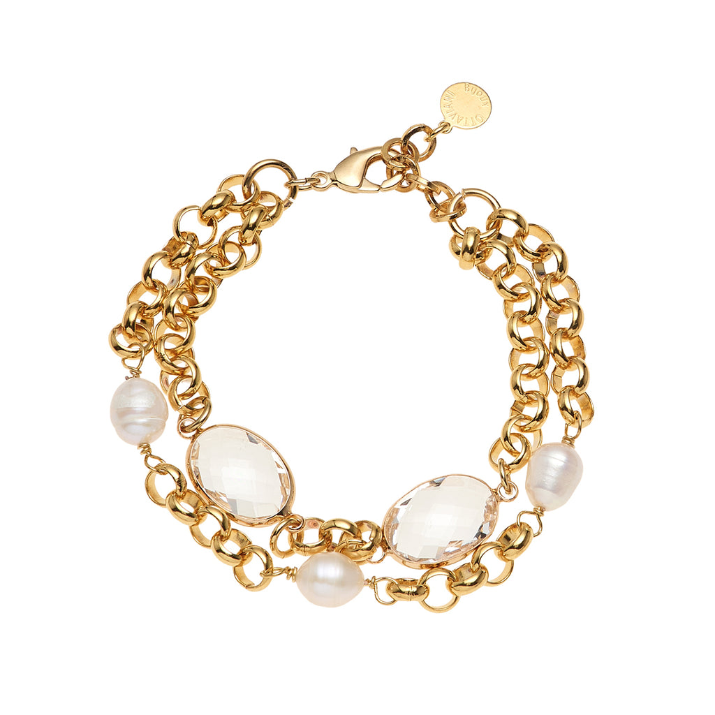 BRACCIALE PLACCATO ORO CON PERLE E CRISTALLI