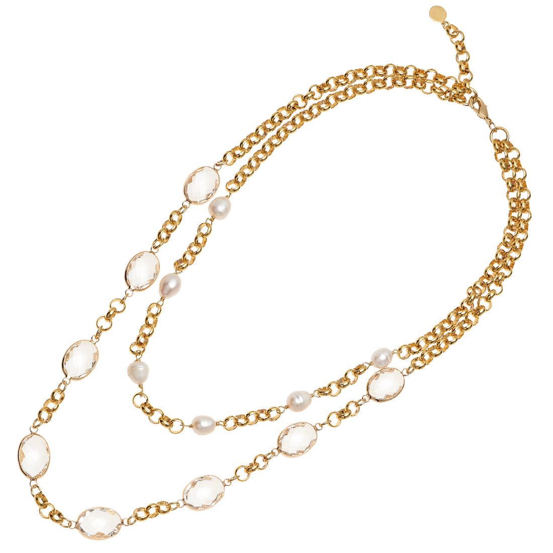 COLLANA PLACCATA ORO CON PERLE E CRISTALLI