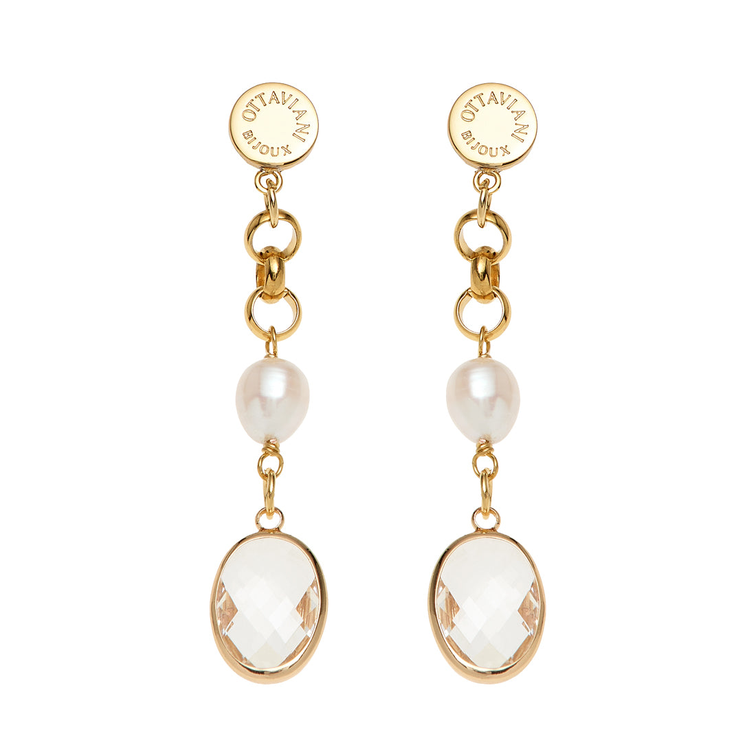 ORECCHINI PLACCATI ORO CON PERLE E CRISTALLI
