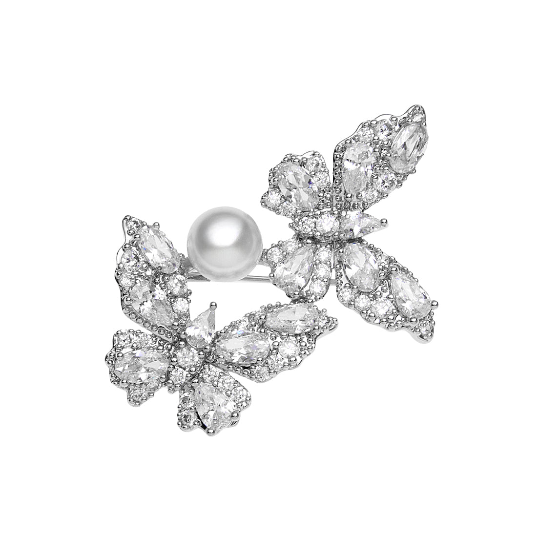 SPILLA RODIATA CON CUBIC ZIRCONIA E PERLE