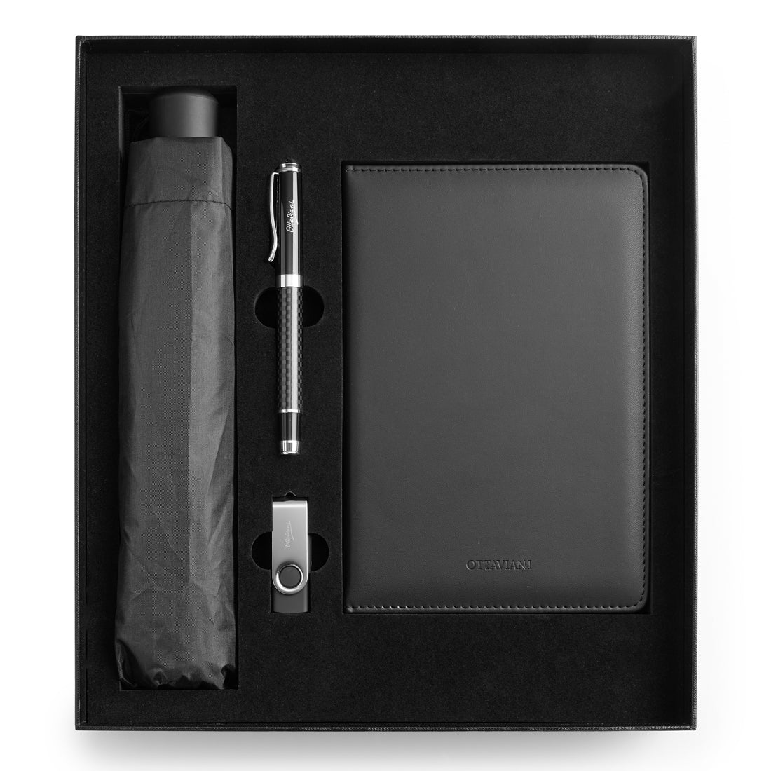 SET CON TACCUINO PENNA CHIAVETTA USB E OMBRELLO