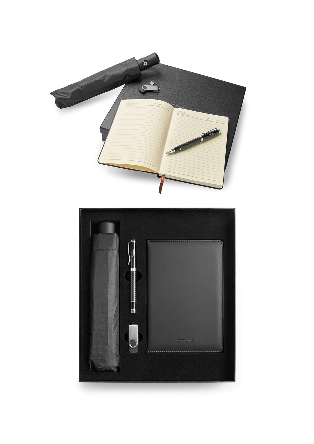 SET CON TACCUINO PENNA CHIAVETTA USB E OMBRELLO