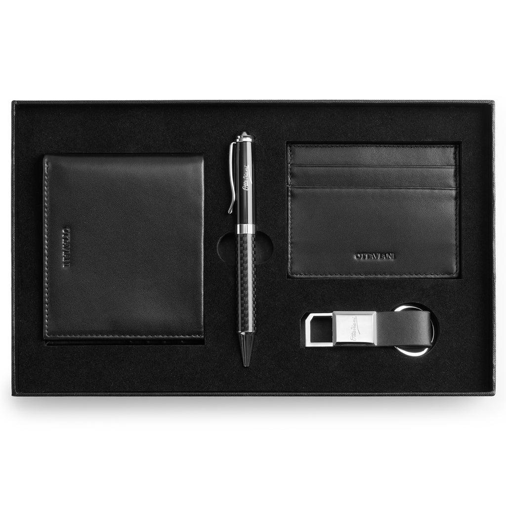 SET CON PENNA PORTACHIAVI PORTAFOGLIO E P/CARTE