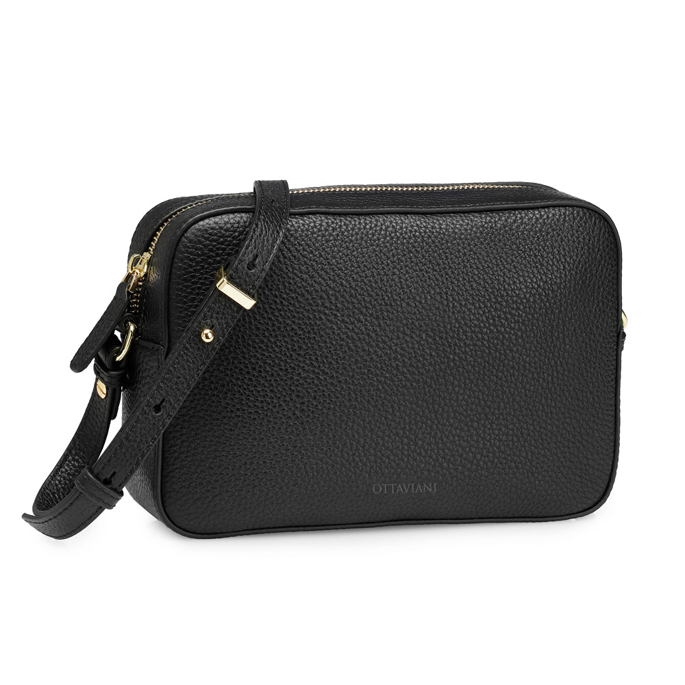 BORSA A TRACOLLA IN VERA PELLA NERA