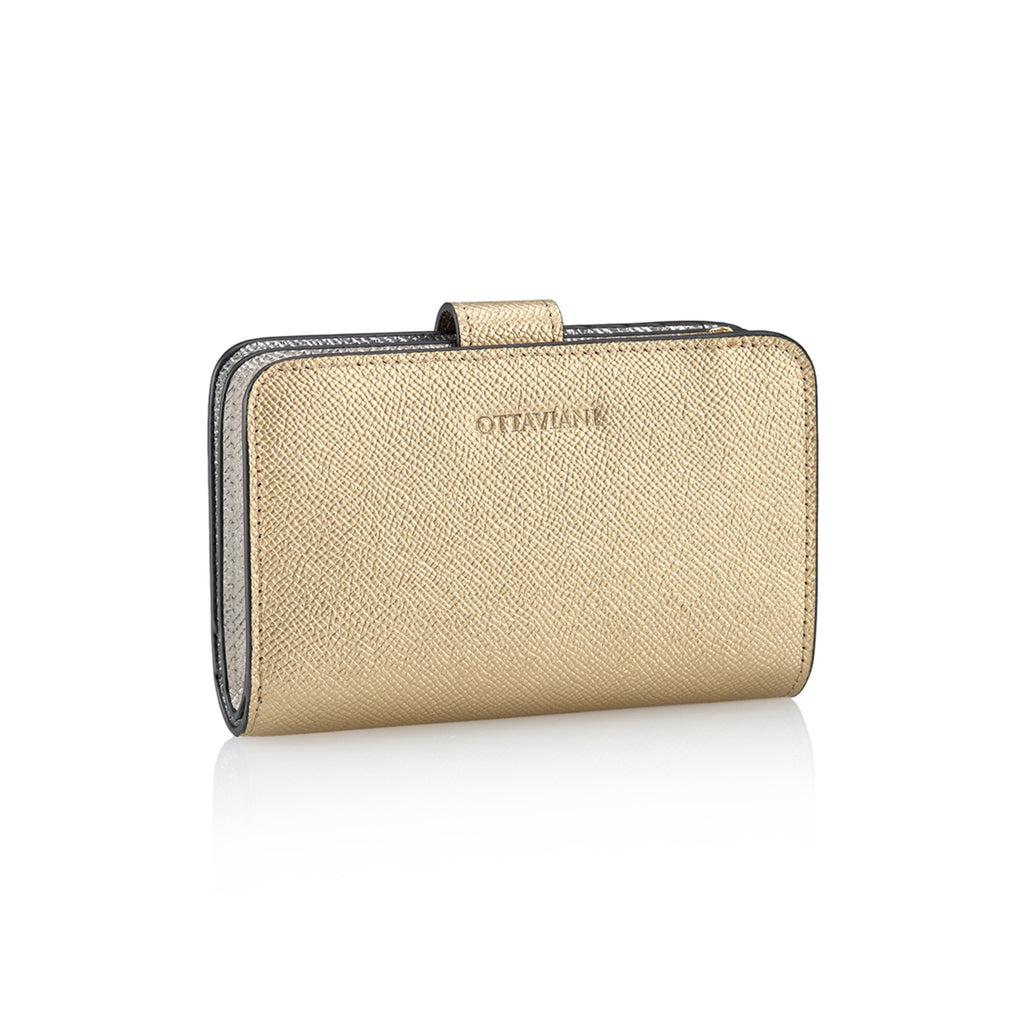 PORTAFOGLIO BICOLOR SILVER/GOLD IN VERA PELLE