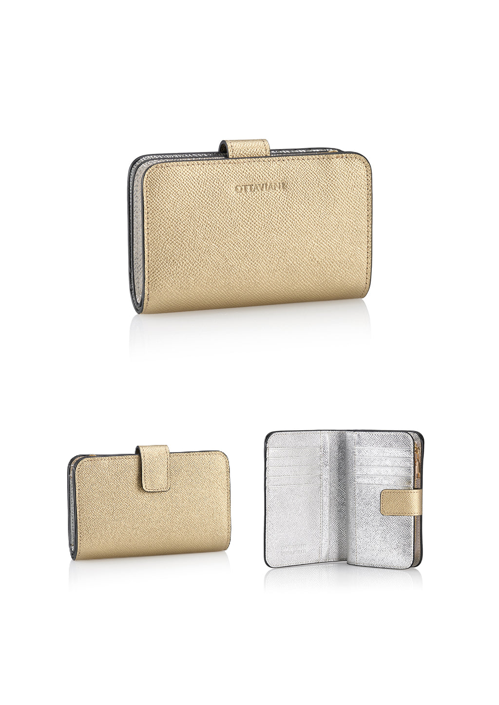 PORTAFOGLIO BICOLOR SILVER/GOLD IN VERA PELLE