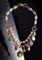 COLLANA CON PERLE BIJOUX,QUARZI,RESINE E CRIST