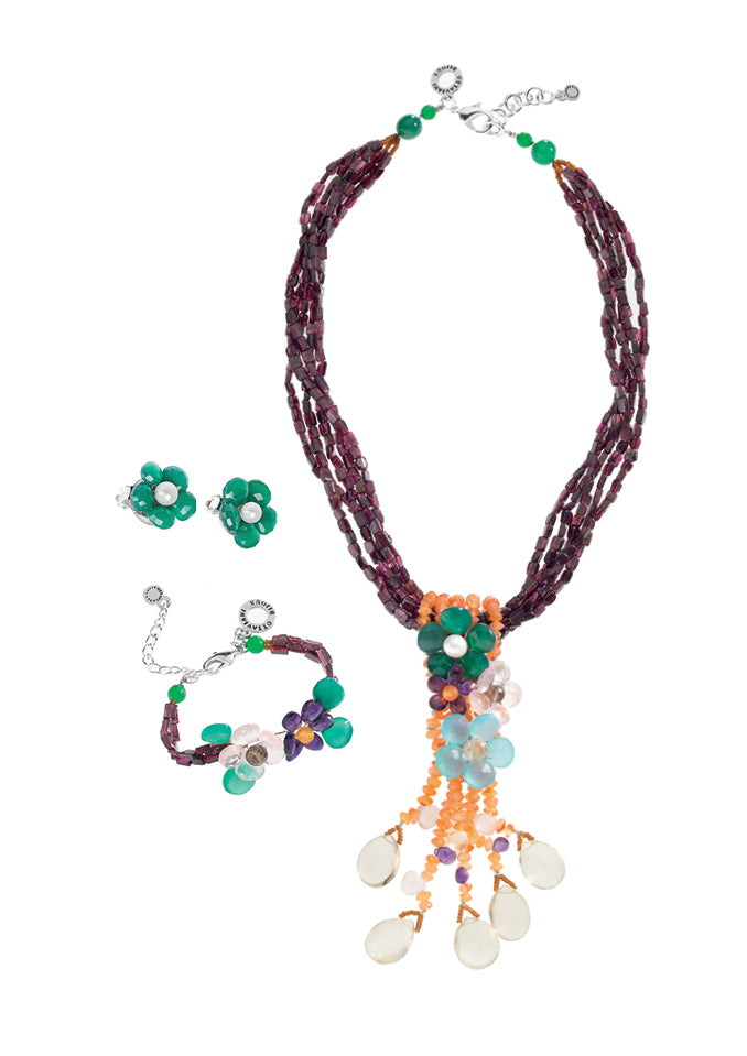 COLLANA CON PERLE,GRANATA,AMETISTA,TOPAZIO QUA