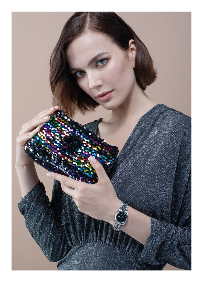 BORSA GIOIELLO CON PERLINE E PAILLETTES