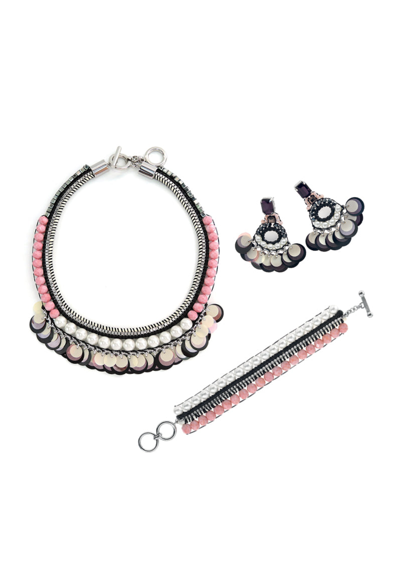 COLLANA C/PERLINE,STRASS,PAILLETTES,PERLE BJ