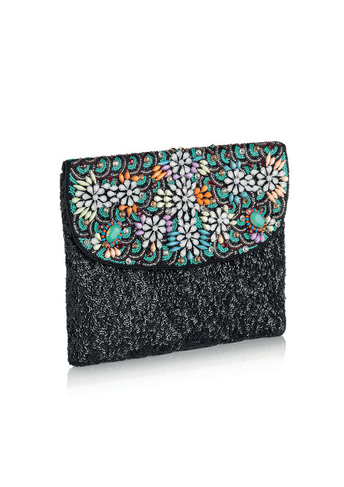 CLUTCH CON CRISTALLI,PERLINE E STRASS